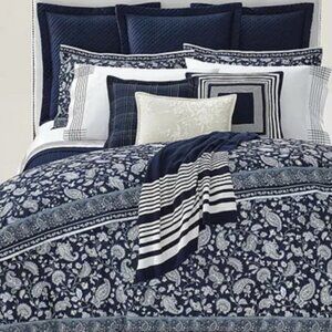 Ralph Lauren Delphine Paisley King Size Duvet Cover | 100% Cotton Sateen Navy